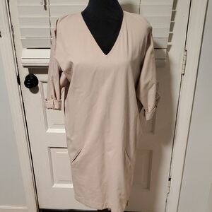 Elegant Long Sleeve Beige Dress